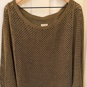 Anthropologie Pilcro Open-Stitch Crewneck Sweater Olive XL
